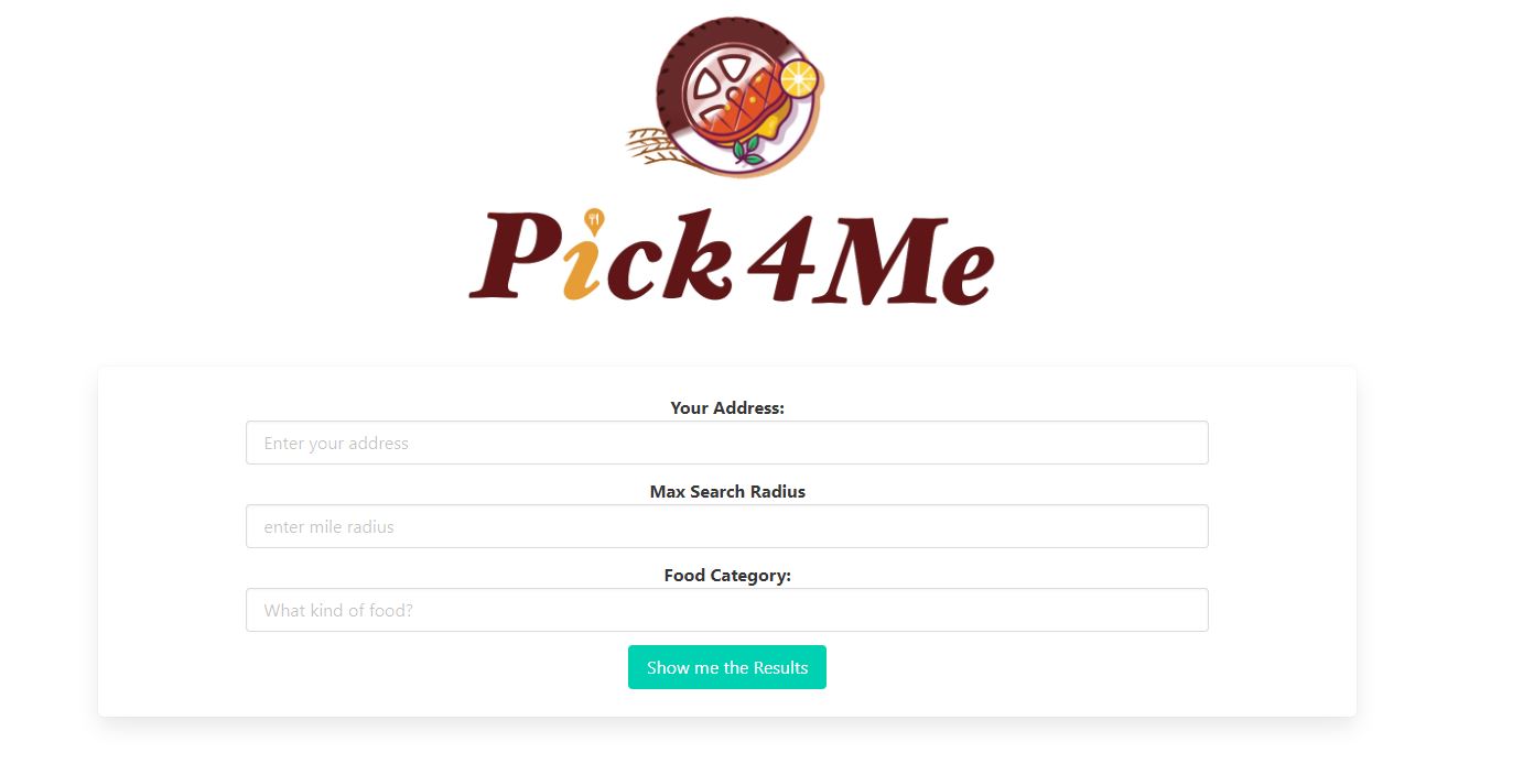 Screenshot of the Pick4Me applications landing page